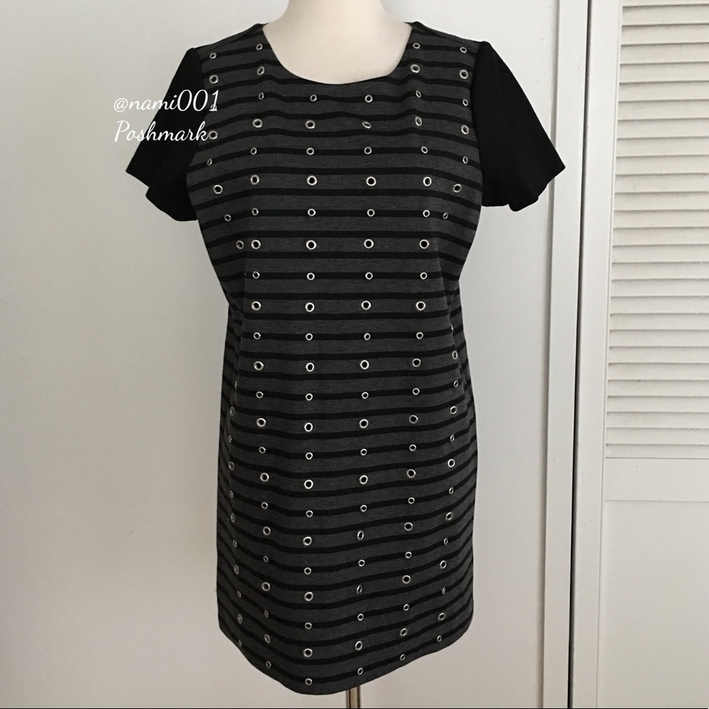 Michael Kors Derby Tunic Top Black/Gray Stripe NWOT - Picture 2 of 7